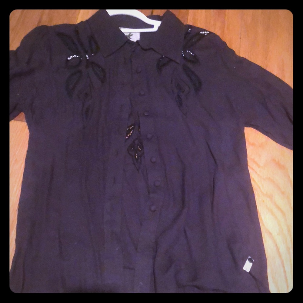 One Teaspoon navy blue button down with design